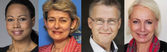 Kultur- och demokratiminister Alice Bah Kuhnke. UNESCO Director-General Irina Bokova, Lars Amréus Riksantikvarie, Charlotte Petri Gornitzka Generaldirektör SIDA