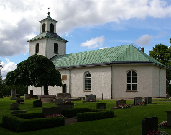 Stenstorps kyrka i Västergötland vars tak är märkt med DNA-färg.