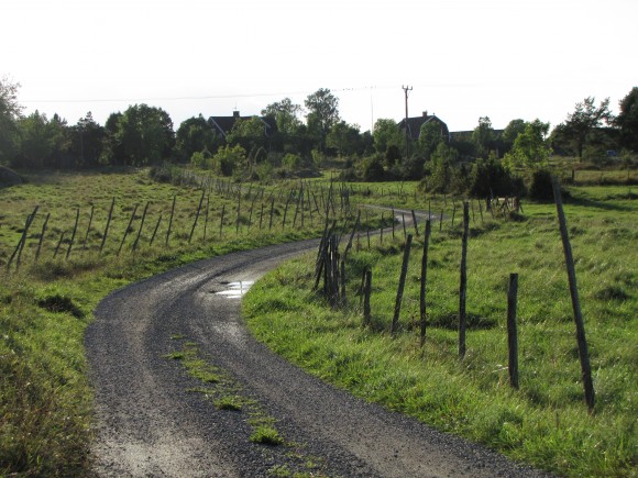 Slingrande väg med stängsel