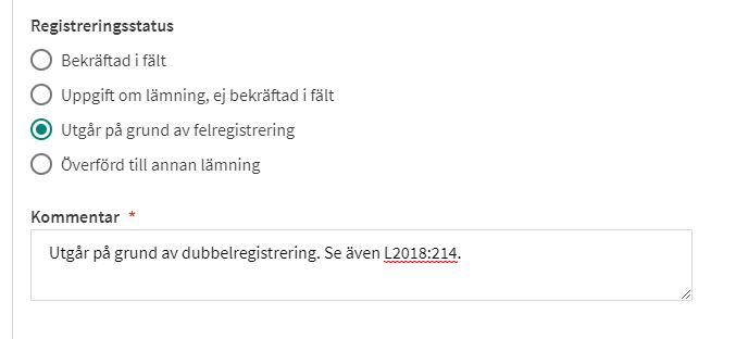 Lämning utgår på grund av felregistrering