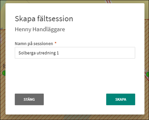 Fältreg vy Skapa fältsession