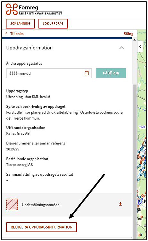 Redigera uppdragsinformation i Fornreg