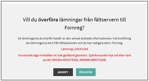 Vill du överföra lämningar från fältservern till Fornreg