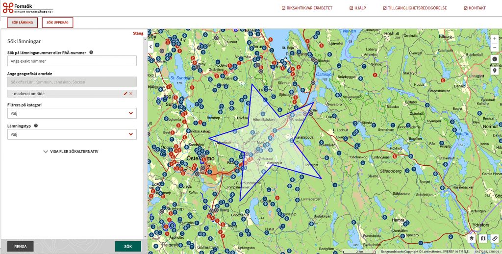 Stjärnformat sökområde Fornsök