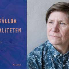 Författaren Pia Laskar med omslaget till boken Den outställda sexualiteten.