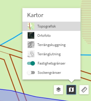 Utsnitt ur Fornreg, lista på kartor som man kan välja som bakgrund