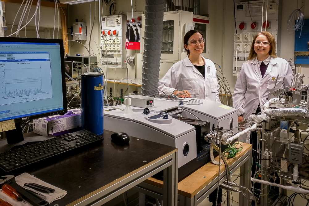 forskare i laboratoriet vid en gasflödesreaktor
