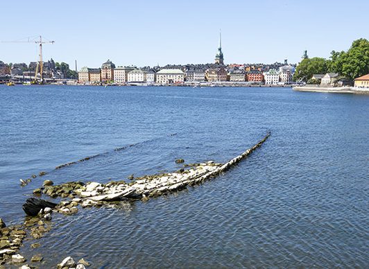Område med hamnanläggning på cirka 10 vrak på Kastellholmen i Stockholm.