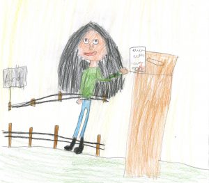 Barnteckning på flicka som postar valsedel