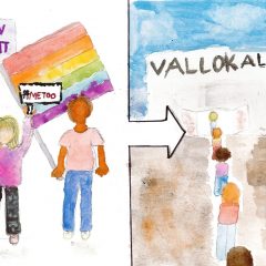 Barnteckning på personer på väg till vallokal