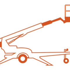 Stiliserad teckning av skylift i orange.