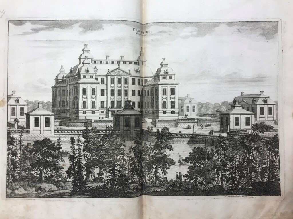 Kopparstrick över Ericsbergs slott med omgivningar.