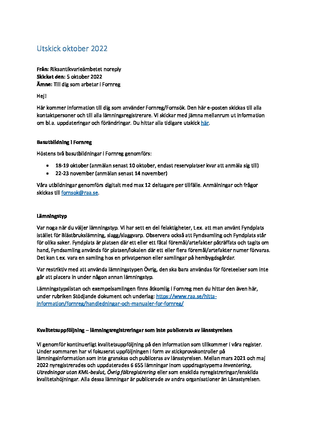 Utskick 5okt 2022 Riksantikvarieämbetet