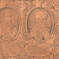 Tryckplåt av koppar med porträtt av Gustav II Adolf och Maria Eleonora
