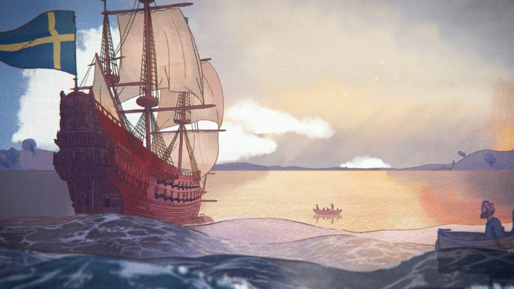Illustration av Vasaskeppet på ett hav