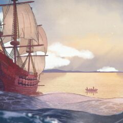Illustration av Vasaskeppet på ett hav