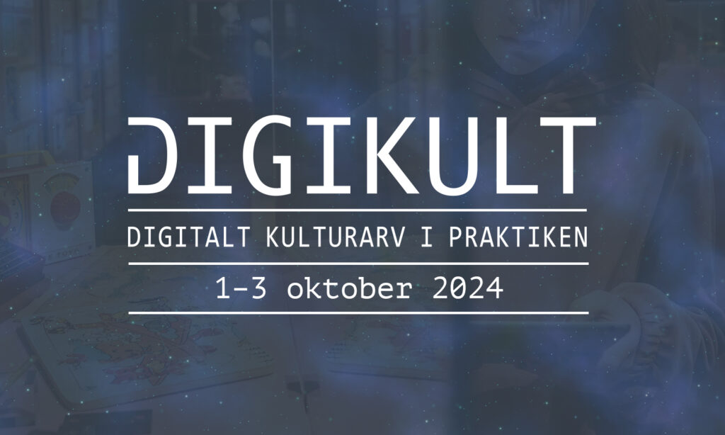 Vit text på lila-blå bakgrund, text/logotyp för Digikult 2024