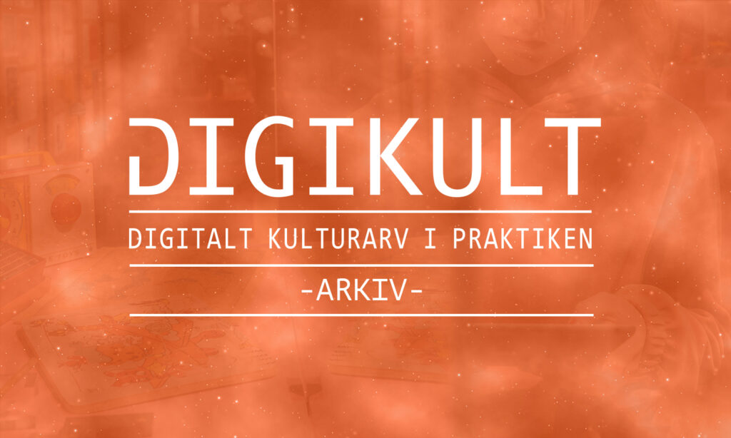 Vit text på orange bakgrund, texten/logotyp för Digikult arkiverade konferenser