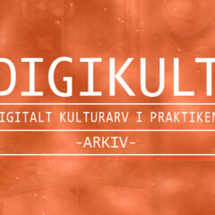 Vit text på orange bakgrund, texten/logotyp för Digikult arkiverade konferenser