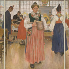 En oljemålning av konstnären Carl Larsson. Den föreställer julfirande kring tidigt 1900-tal.