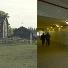 Collagefoto på ett torp och en underjordisk passage till tågperrong