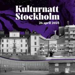 Fotomontage med olika byggnader mot en lila bakgrund