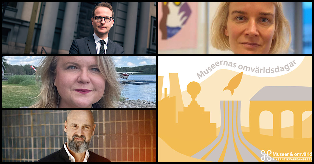 Bildkollage med fyra porträtt och en illustration