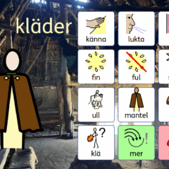 Tio olika symboler för hur t ex kläder kan vara beskaffade, kännas eller se ut; mjuk, hård, fin, ful osv, plus en symbol om man vill veta mer och en för att sluta.