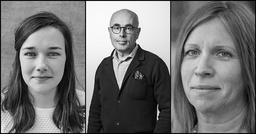 Kollage med tre personporträtt föreställande två kvinnor och en man