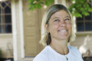 Närbild, kvinna, utomhus.