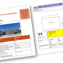 Skärmdump på två sidor från en katastrofplan.