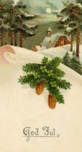 Julkort med grankottar.