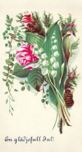 Julkort med motivet liljekonvaljer.