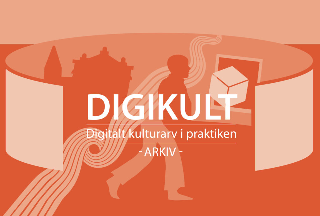 Vit text på en orange bakgrundsbild med olika illustrationer, en man, en kub, ett hus, m.m.