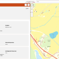 Skärmdump med textinformation om lämning till vänster och till höger kartan med markeringar.