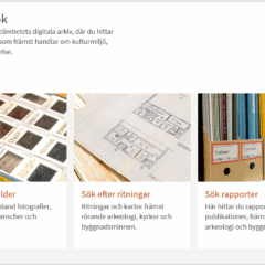 En webbsida med fyra klickbara rutor. Varje ruta innehåller en bild som visar exempel på vilket material som finns under knappen.