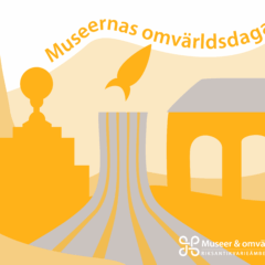 En illustration i gula toner, med texten "Museernas omvärldsdagar". I nedre högra hörnet Riksantikvarieämbetets och Malmö stads logotyper.