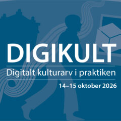 Blå illustration med vit text för konferensen Digikult 2026.